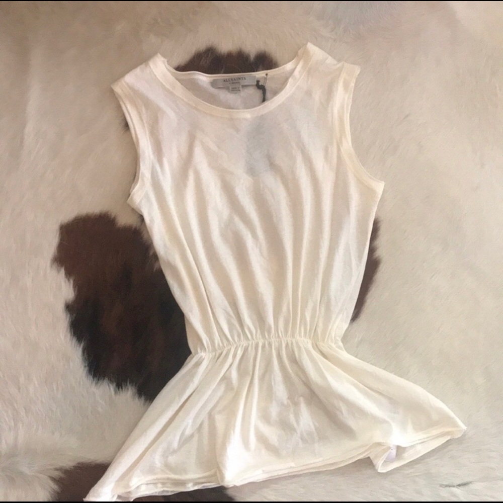 All Saints Waisty Blouse Cream Flowy Top Knit Small - Picture 4 of 7